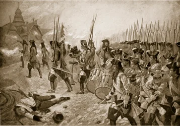 ブレナムの戦い：村を襲撃、「ハッチンソンのイギリス国民の物語」のイラスト、1923年頃