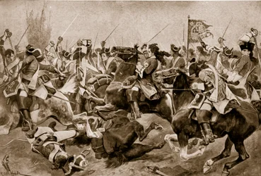 マルプラケの戦い、1709年、「ハッチンソンのイギリス国民の物語」、1923年頃のイラスト