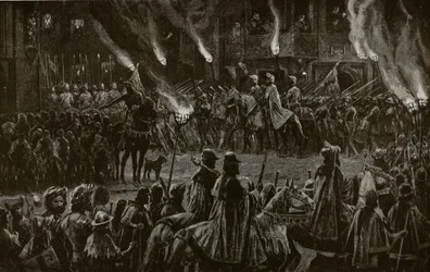マーチングウォッチ、「ハッチンソンのイギリス国民の物語」、1923年頃のイラスト