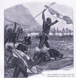 1879年1月22日のイサンドルワナでのズールスの前進、1915年の陸と海でのイギリスの戦いのイラスト
