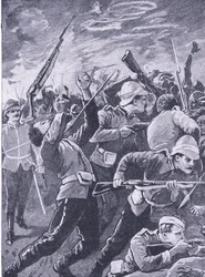 ロークスドリフトの防御、陸と海でのイギリスの戦いのイラスト、1915