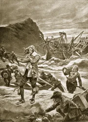 1609年のバミューダ諸島の難破、「ハッチンソンのイギリス国民の物語」、1923年頃