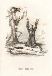 死とケチの骸骨。 1827年（彫刻）