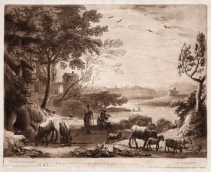 Liber Veritatis：No. 42、羊飼いと羊飼いのいる川の風景、1774。