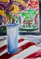 青色の花瓶と窓枠, 2015