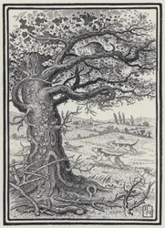 キツネとネコ（エングレービング