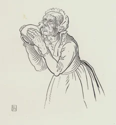 老婆とワイン壺（エングレービング