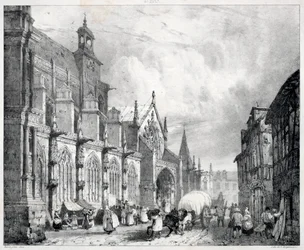 絵のようにロマンチックな古代フランスの旅、ノルマンディー...、1824年。