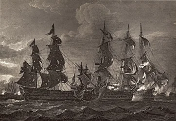 サンニコラスとサンジョセフに搭乗するHMSキャプテン、ロバートサウジー（1774-1843）による「ネルソンの生涯」のイラスト、1813年に初公開