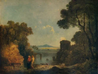 壊れた橋のあるイタリアの川の風景、c1779、1938