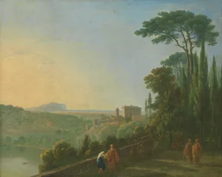 カプチン修道院のテラスから見たネミ湖とジェンツァーノ湖。 1756-57。