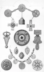 アングロサクソン遺物。金と青銅の個人的な装飾品、1886