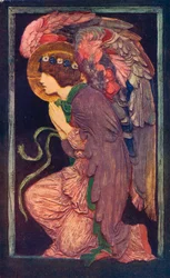 天使の崇拝 `、ロバート・アンニングベル、c1901 1901-1902によって着色された石膏レリーフ。