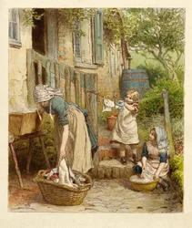 母と子が洗濯、パブに出かける。 1854