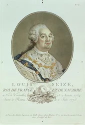 ライドによって刻まれた「Portraits des Grands Hommes Illustres」のルイ16世（1754-93年）の肖像画（手描きの彫刻）