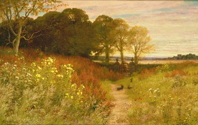 野生の花とウサギのいる風景