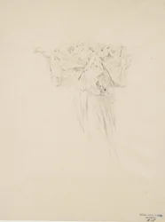 Moods to Musicの壁画のカーテンの研究、1893〜95年（バフウォーヴ紙に黄色の鉛筆が描かれたグラファイト）