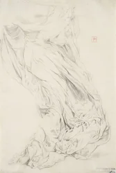 Moods to Music壁画のカーテンの研究、1893年から95年（クリーム色の紙に黄色の鉛筆で黒鉛を塗ったもの）