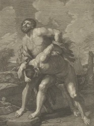 ライオンの皮をまとい、アケロースと戦うヘラクレス、背景の風景、..., ca. 1713-72。