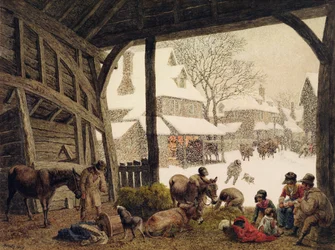 1819年の村の雪景色（トイレ、ボディカラー、グラファイトを削り取った）
