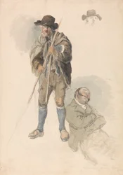 Figure Studies: A Farm Worker, Mr. Samuel, the Drawing Master Reclining and Dozing, and a Slight Sketch of a Man in a Hat   1443405   ja       japanese Successfully Translated  Original: Study of a Man Translat: Study of a Man 1444204 ja japanese Successfu