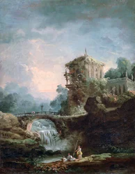 「滝のある風景」、c1750-1808