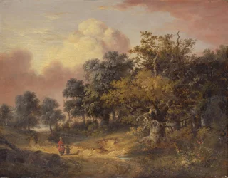 Wooded Landscape with Woman and Child Walking Down a Road   1432867   ja       japanese Successfully Translated  Original: Dieblich On The Mosel (watercolour over pencil on white paper) Translat: Dieblich On The Mosel (watercolour over pencil on white pape