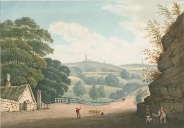 ウォルヴァーハンプトン-テッテンホールからの遠景：水彩画、1837年