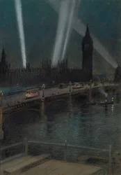 ウェストミンスター橋に架かるウォー サーチライト