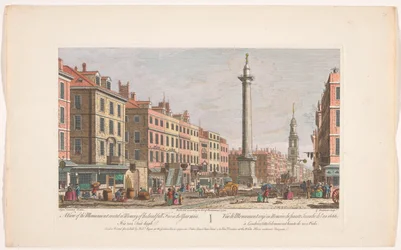 Gezicht op het ロンドン大火記念碑 1666 年の恐ろしい火災を記念して建てられたモニュメントの眺め (...) (オブジェクトのタイトル) ロンデン（シリーズタイトル）