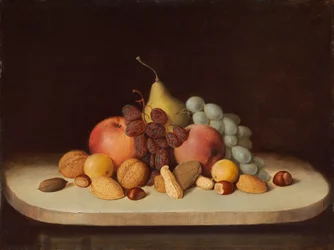 果物とナッツのある静物、1848年。