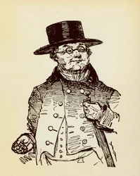 チャールズ・ディケンズ（1812-1870）の小説『ピクウィック卿の冒険』の主人公、ピクウィック卿の肖像。
