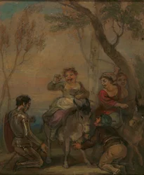 Ilustração para Don Quixote (com figuras em um burro)