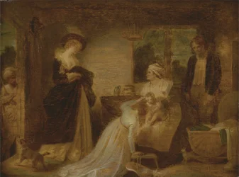 人間の7つの時代：幼児（第2幕、ウィリアム・シェイクスピアの「お気に召すまま」のシーンvii）c.1798-1801（パネルにペンとインクと油）