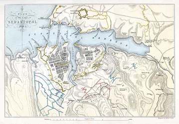 セヴァストポリ包囲戦を示す地図、クリミア戦争、1854-1855年、1893年。