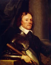 オリバー・クロムウェル (1599-1658) の肖像。 ロバート・ウォーカー（1599-1658）による絵画、木に油彩