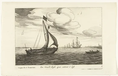 フラハトカーゲン Een Vracht-kaghe groot about 6 Last / Cague de 6 Tonneaux (オブジェクトのタイトル) Hollandse scheepstypen、1627年（シリーズタイトル） さまざまな船 Don ton se sert dans les United Provinces / さまざまなオランダ船のアイコン