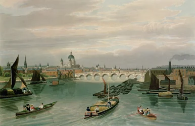 ブラックフライアーズブリッジとセントポールのパブの眺め。 1820コルナギウント社