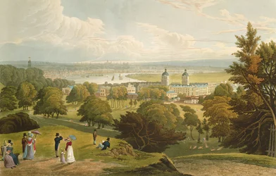グリニッジ公園、パブから撮影したロンドンの眺め1820 by Colnaghi und Co.（アクアチント）