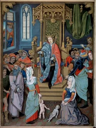 ソロモンの審判 二人の女性が同じ子供の母親のふりをしています。シャルル・ダングレーム（1460-1496）の時祷書」（テスタール・タップ（1475-1523年に活躍））から引用されたミニチュア。