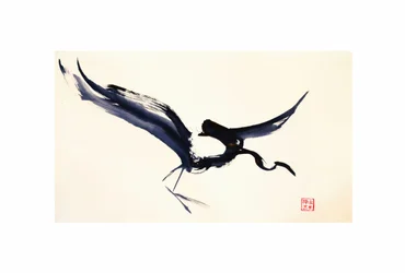空を舞うインクの鶴