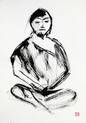 禅の瞑想者　インク画