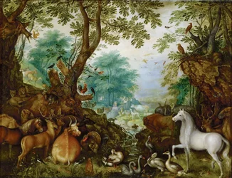 動物たちの中のオルフェウス - ローラント（ロエラント）・サーフェリー（1576-1639）。銅板に油彩、1628年頃。寸法：27.5 x 36 cm。ウィーン美術史美術館