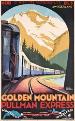 ゴールデン・マウンテン・プルマン急行を宣伝するCompagnie Internationale des Wagons-Litsのポスター、1930年頃（カラーリトグラフ）。