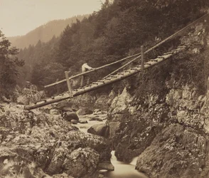 1857年、北ウェールズのLlugwyにある鉱夫橋。