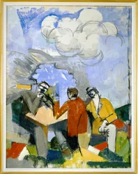 空中戦（キャンバスに絵画）