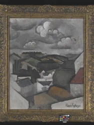 Paisagem com uma aldeia, as colinas além de Meulan (óleo sobre tela)