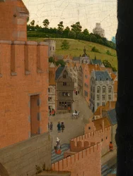 Detalhe de São Lucas Desenhando o Retrato da Virgem (óleo sobre painel)