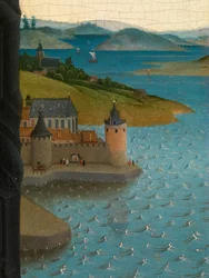 Detalhe de São Lucas Desenhando o Retrato da Virgem (óleo sobre painel)