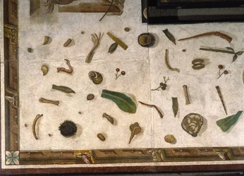 「アサロトス（床） ローマのハラクライトンのサイン入りモザイクの断片 紀元後2世紀、ローマ